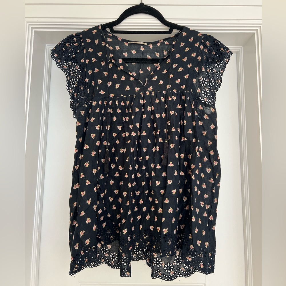 Ulla Johnson Black and Pink Floral Top
